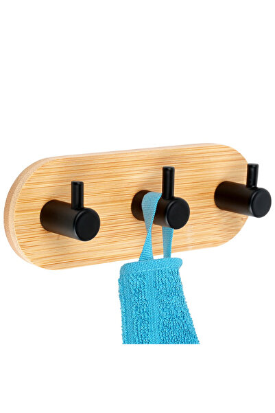 shumee Cuier autoadeziv triplu negru din lemn și metal 14x3,5x5 cm