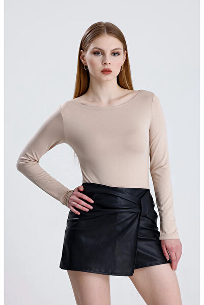 Bukamiss Boat Neck Long Sleeve 4-Piece Ball-Black White Cream Brown