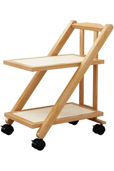 genric FFD 2-Tier Bamboo Serving Trolley with Movable Wheels - Foldable Kitch...
