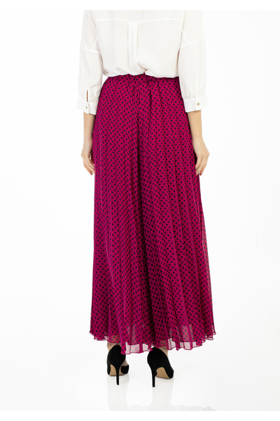 Guzella Maxi Size Polka Dot Lined Pleated Chiffon Trousers