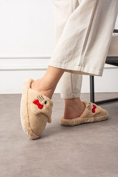 StWenn Women's House Slippers Teddy Bear Figured Plush House Slippers Do Not Make Sound Sole Warm Stylish Design