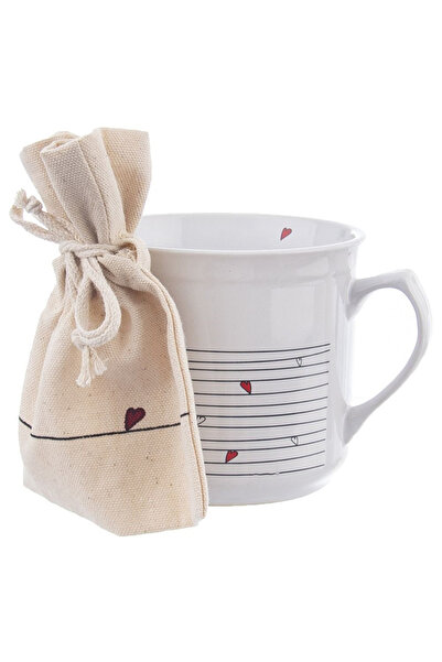 shumee Ceramic mug with bag, white HEART, 650 ml