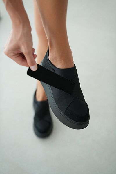 selinshoes Selves Asymmetric Cut Single Tape Velcro Women's Sneaker - Black