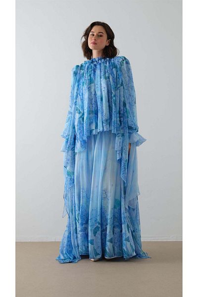miha Hicran Önal Flower Patterned Pants Suit Blue