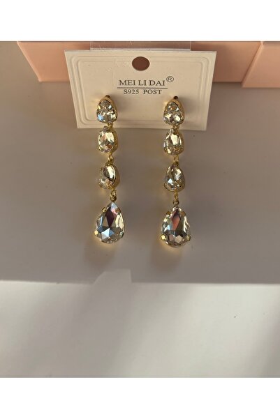 Manu Collection Kadın gold taşlı uzun sarkıtmalı trend küpe sınırlı sayıda özel kutusunda