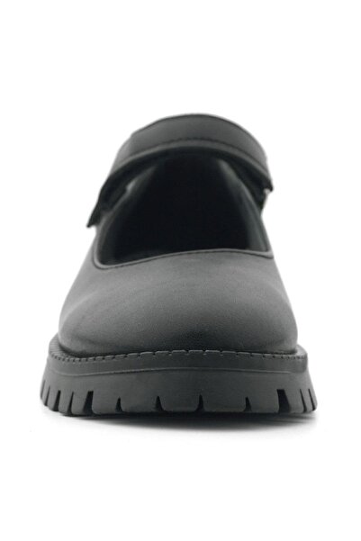 Rakerplus Black Matte Velcro Thick Soled Girls' School Shoes