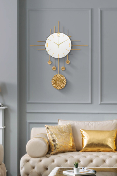 HELVACIOĞLU AKSESUAR PAPATYA AYNALI METAL DUVAR SAATİ 68 x 78 CM