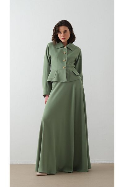 miha Hicran Önal Jacket Skirt Double Set Green