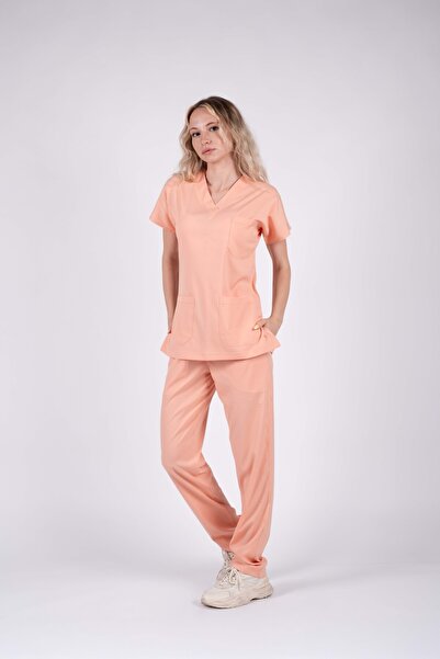 ACAR İŞ TEX Lycra Inside Melon Women's Bat Sleeve Nurse and Doctor Uniform Se...