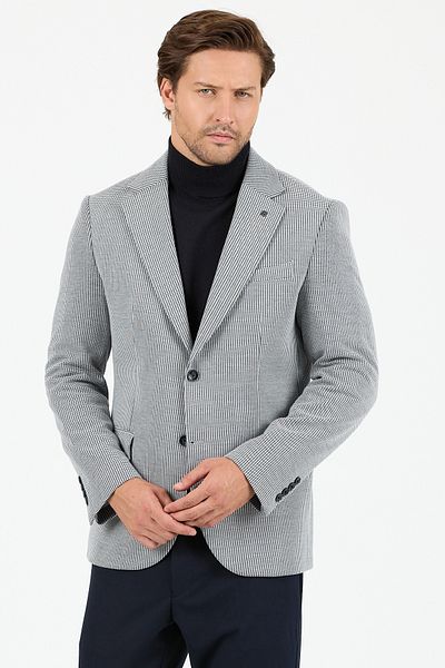 Frappoli Yumas Men's Light Navy Blue Stretching Lycra Cotton Blended Knitted Fabric Sports Blazer Jacket