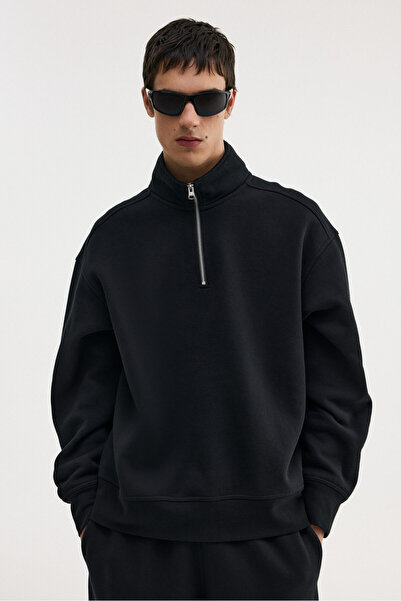 H&M Loose Fit Yarım Fermuarlı Sweatshirt