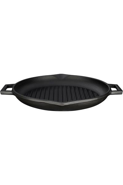 NZM TİCARET Lava Cast Round Grill Pan with Metal Handle, 30cm, Black