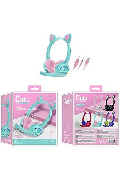 Generic AKZ-020 Cat Ear Headphones with LED Light and Microphone