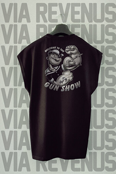 Vordevia Tricou sport cu mâneci zero cu decolteu cu imprimeu Gun Show