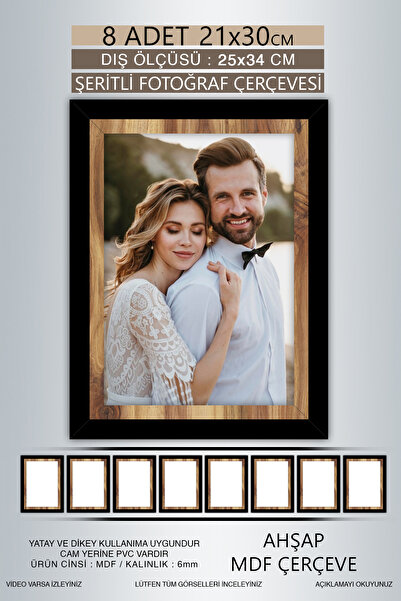 yhfoto 8 bucăți 21x30 cadru - cadru negru din lemn - cadru A4 - cadru diplomă cu PVC