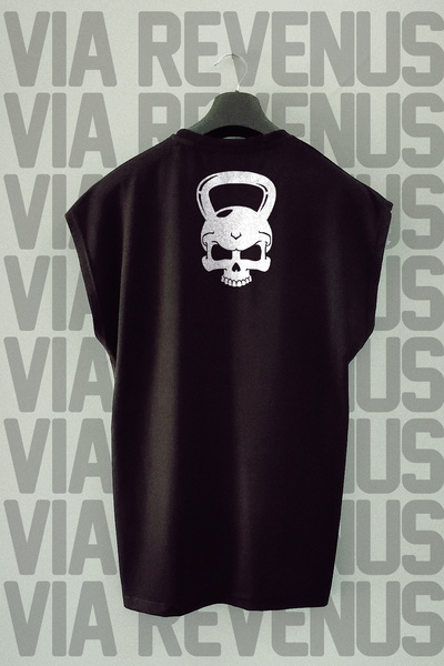 Vordevia تيشيرت رياضي برقبة دائرية وأكمام مطبوعة على شكل جمجمة للجيم