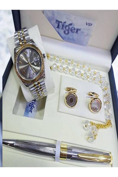 GENERIC4 Men's set, waterproof watch, cufflinks, pen, rosary, and luxury box