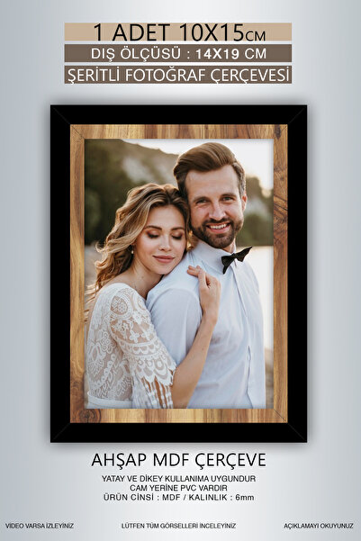 yhfoto 1 Adet 10x15 Çerçeve - Siyah Ahşap Şeritli Çerçeve - Mdf Çerçeve - Pvc...