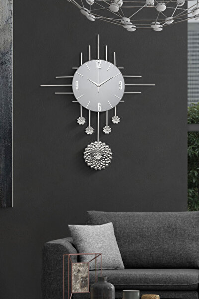 HELVACIOĞLU AKSESUAR PAPATYA AYNALI METAL DUVAR SAATİ 68 x 78 CM