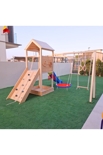 Home Decor Outdoor Play Structure Pirate Themed With Double Swing, Double Climbing Panels, Sandpit, Gymnastic R