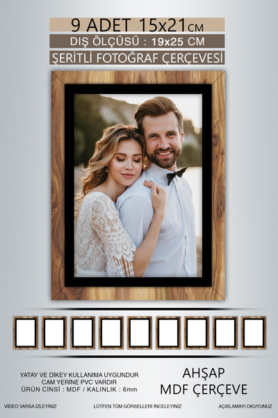 yhfoto 9 Pieces 15X21 Frame - Wood-Black Striped Frame - Mdf Frame - Pvc Photo Frame