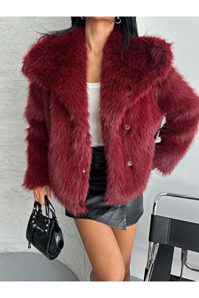 NET OF NOT Amaya Bordo Şal Yaka Kadın Mont Rahat Kalıp İç Astarlı Premium Kal...