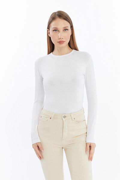 LAENT Women's White Black White Round Neck 3-Piece Bodysuit