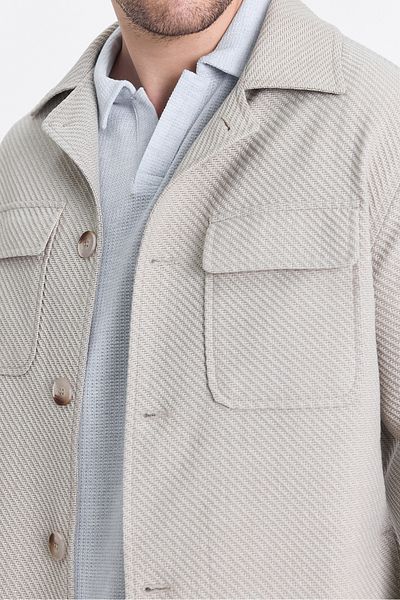 Frappoli Dolex Men's Beige Diagonal Lycra Fabric Overshirt Sports Jacket