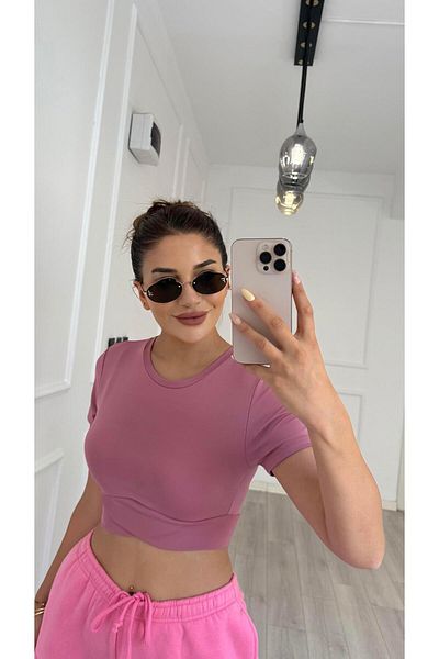 Daves Short Sleeve Cycling Sports Crop Top -Dusty Rose