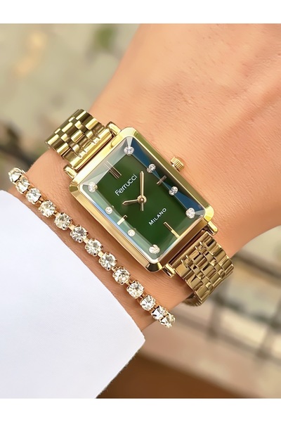 Ferrucci Kadın Kol Saati Dikdörtgen Model Kesme Cam Çelik Kordon Su Geçirmez Bileklik Hediyeli