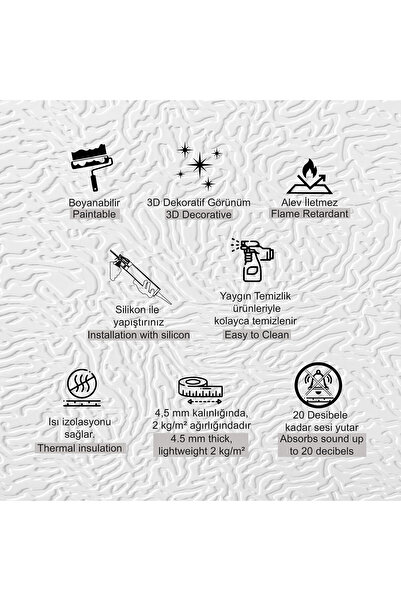 TİNK 3D Duvar Paneli Boyanabilir Dekota 60x120 cm / Alaca Desenli 2'li paket-1,44 m²