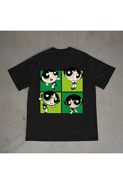 urbvn Buttercup Tasarım Baskılı Siyah Oversize T-shirt