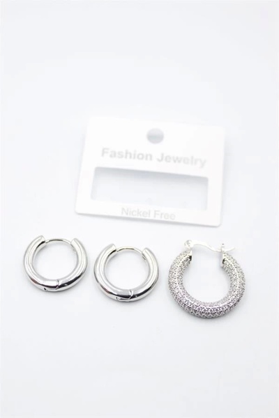 PRATİKOBA 3-Piece Hoop Earrings - Silver