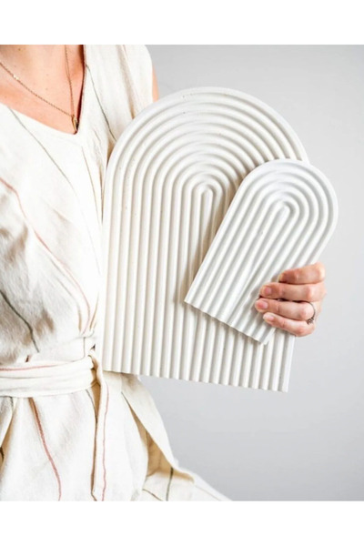 LALEZEN HOME 2li Beyaz Sunum Tepsi Kemer Dekoratif Tepsi 28 x 13 2 Parça