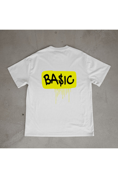 urbvn تي شيرت أبيض كبير الحجم مطبوع بتصميم أساسي