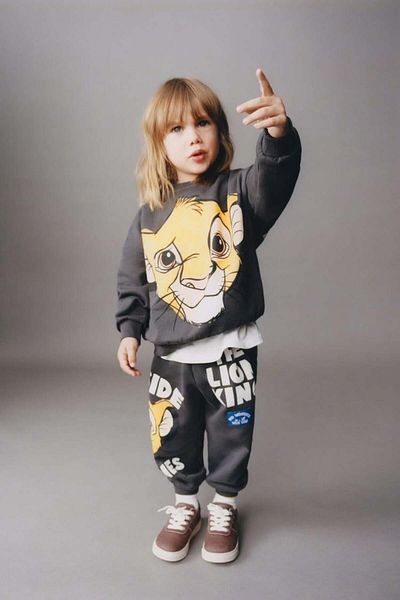 Magu Unisex Kids Cotton Black Lion Printed Tracksuit Set - Relaxed Fit