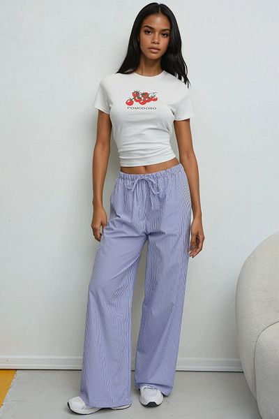 Hiccup Striped Cotton Trousers with Elastic Waist