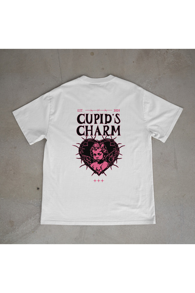urbvn تي شيرت أبيض كبير الحجم مطبوع بتصميم كيوبيد