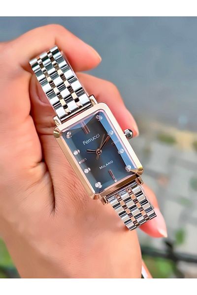 Ferrucci Women's Wristwatch Rectangular Model Cut Glass Steel Cord Waterproof Bracelet Gift