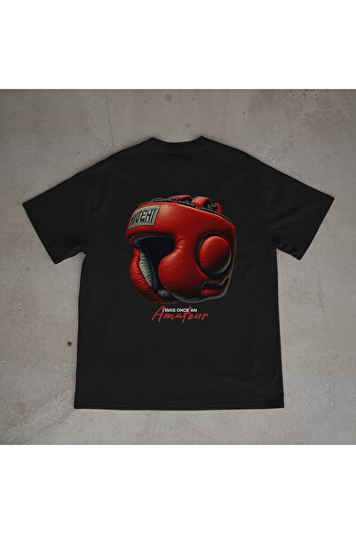 urbvn تي شيرت أسود كبير الحجم مطبوع بتصميم صندوقي