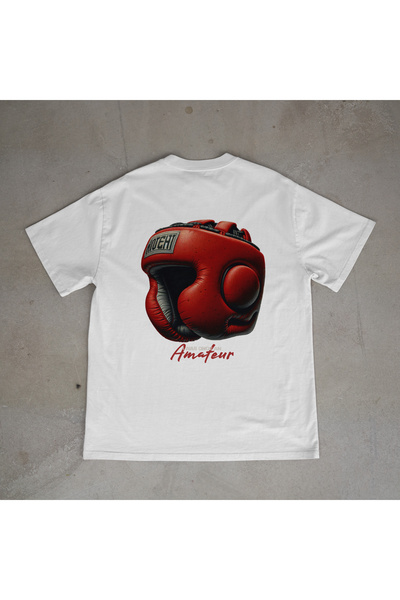 urbvn تي شيرت أبيض كبير الحجم مطبوع بتصميم صندوقي