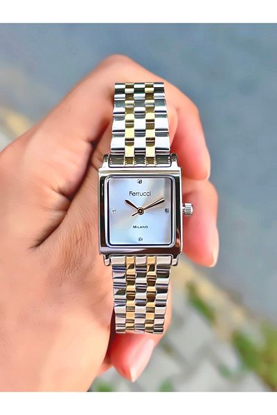 Ferrucci Women's Wristwatch Small Case Square Model Steel Cord Waterproof Bracelet Gift