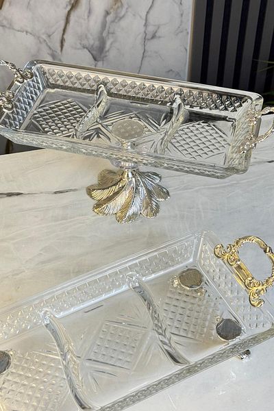 MAY HOME Standing Glass Presentation Plate with Handle, Serving Plate Set & Cookie Plate Treat