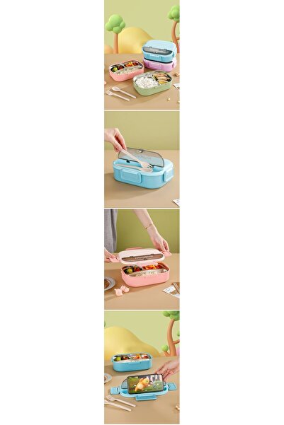 nuzki Stainless Steel Lunch Box 3-Compartment Bento Box with Cutlery, Leakproof, Microwave-Safe, BPA-Free