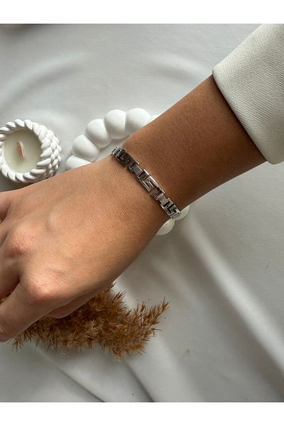 LUSORA ACCESORY Lusora Accessory Silver Color Geometric Pattern Chain Model Bracelet