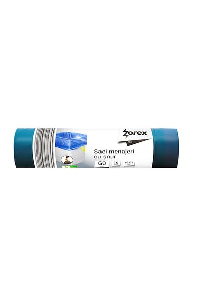 ZOREX Pro drawstring garbage bags, 60L, blue, 10 pcs/roll