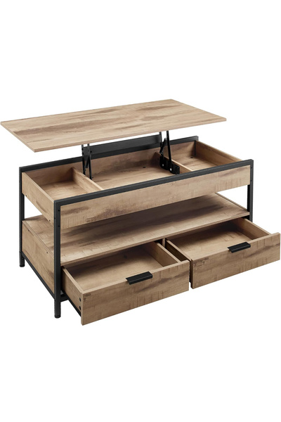 VASAGLE Masă de cafea cu blat pliabil 100x50 cm, 5 compartimente, stil indust...