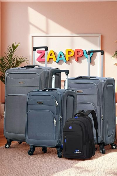 ZAAPPY Soft Material (20/24/28 Inch) Luggage - Stylish Backpack Combo Grey