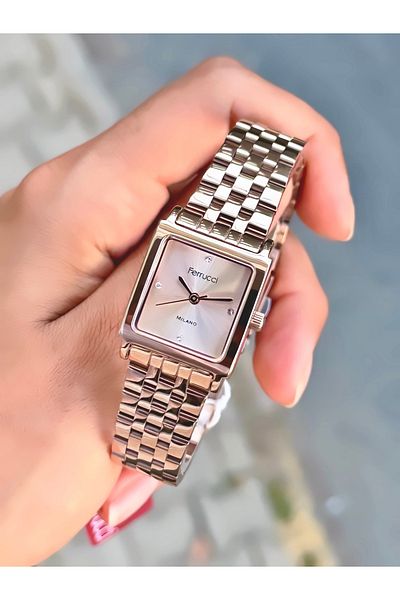 Ferrucci Women's Wristwatch Small Case Square Model Steel Cord Waterproof Bracelet Gift