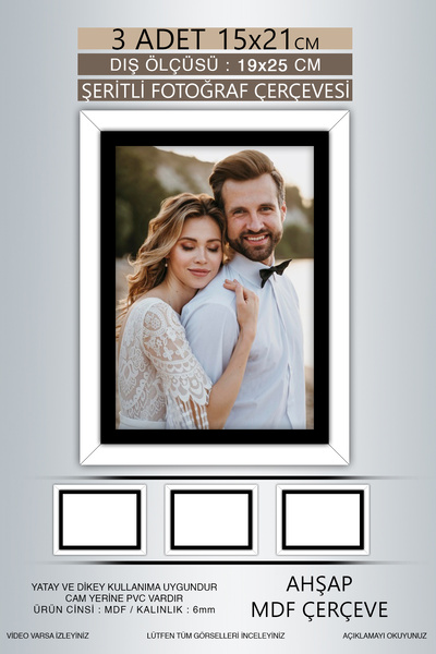 bymat 3 Pieces 15X21 Frame - White Black Striped Frame - Mdf Frame - Pvc Photo Frame